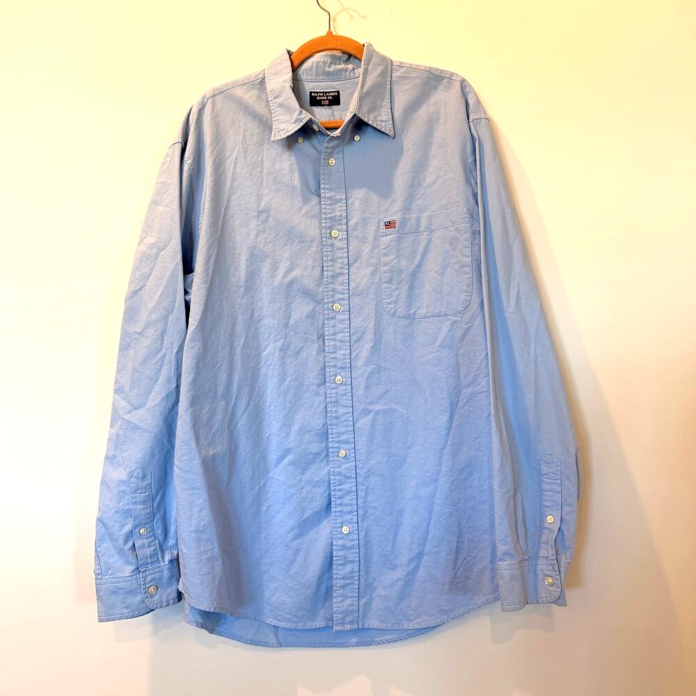 Vtg 90's Ralph Lauren Jeans Co. Mens Chambray button down XL Blue Flag logo
